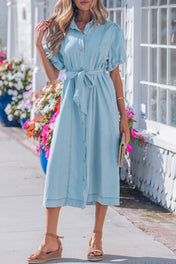 Bubble Sleeve Long Denim Dress