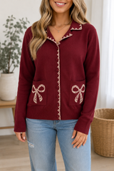 Burgundy Bow Pocket Cardigan