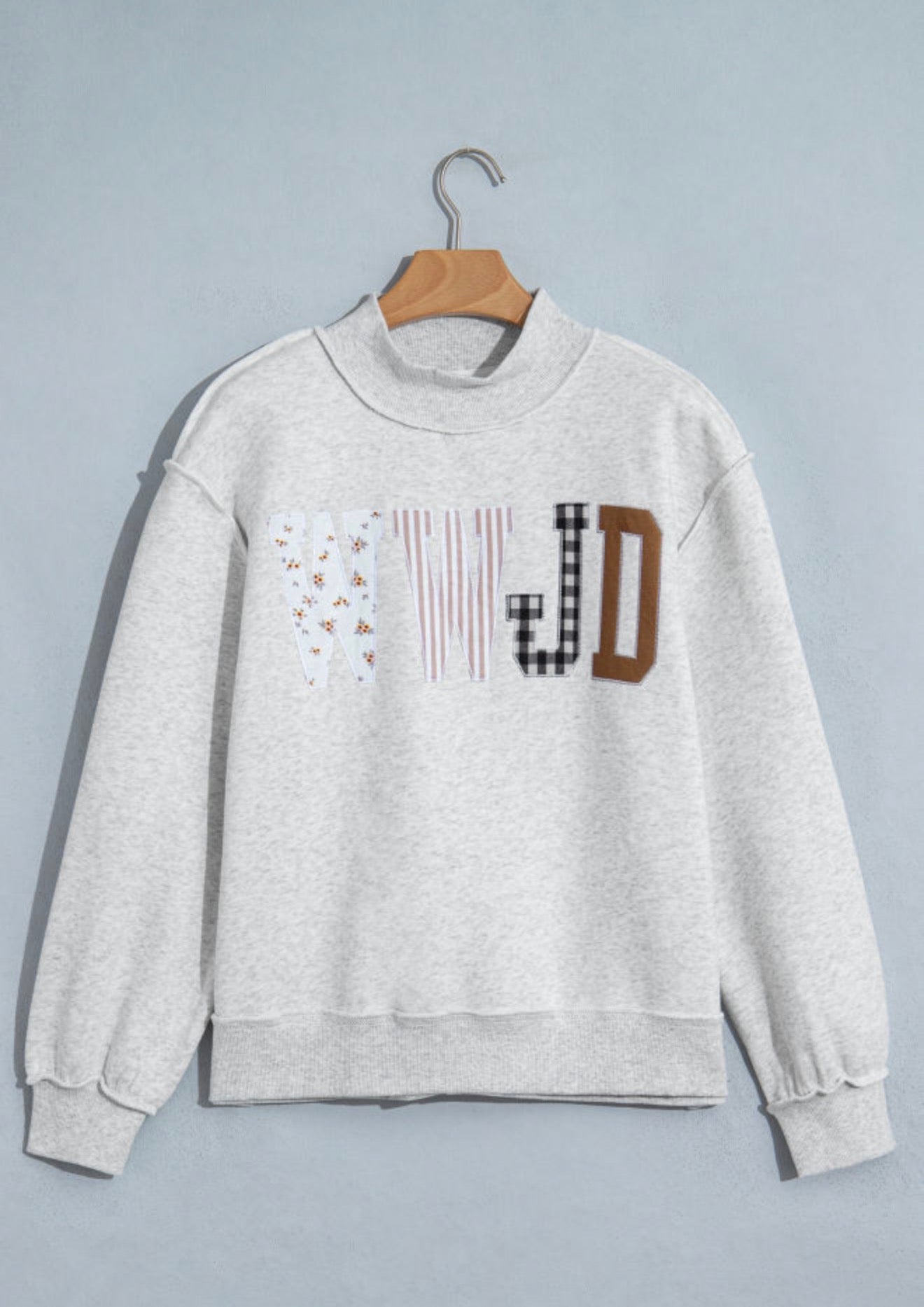 WWJD Mixed Pattern Mock Neck