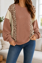 Leopard Colorblock Ribbed Top Full Run RTS