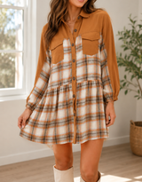 Khaki Plaid Tunic Dress Full Run RTS