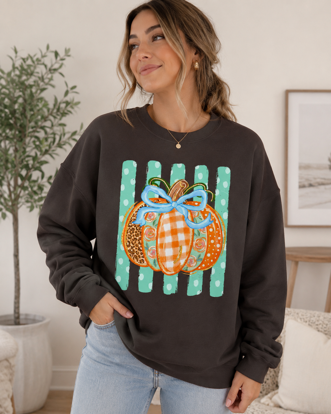 Gildan Polka Dot Pumpkin Sweatshirt.