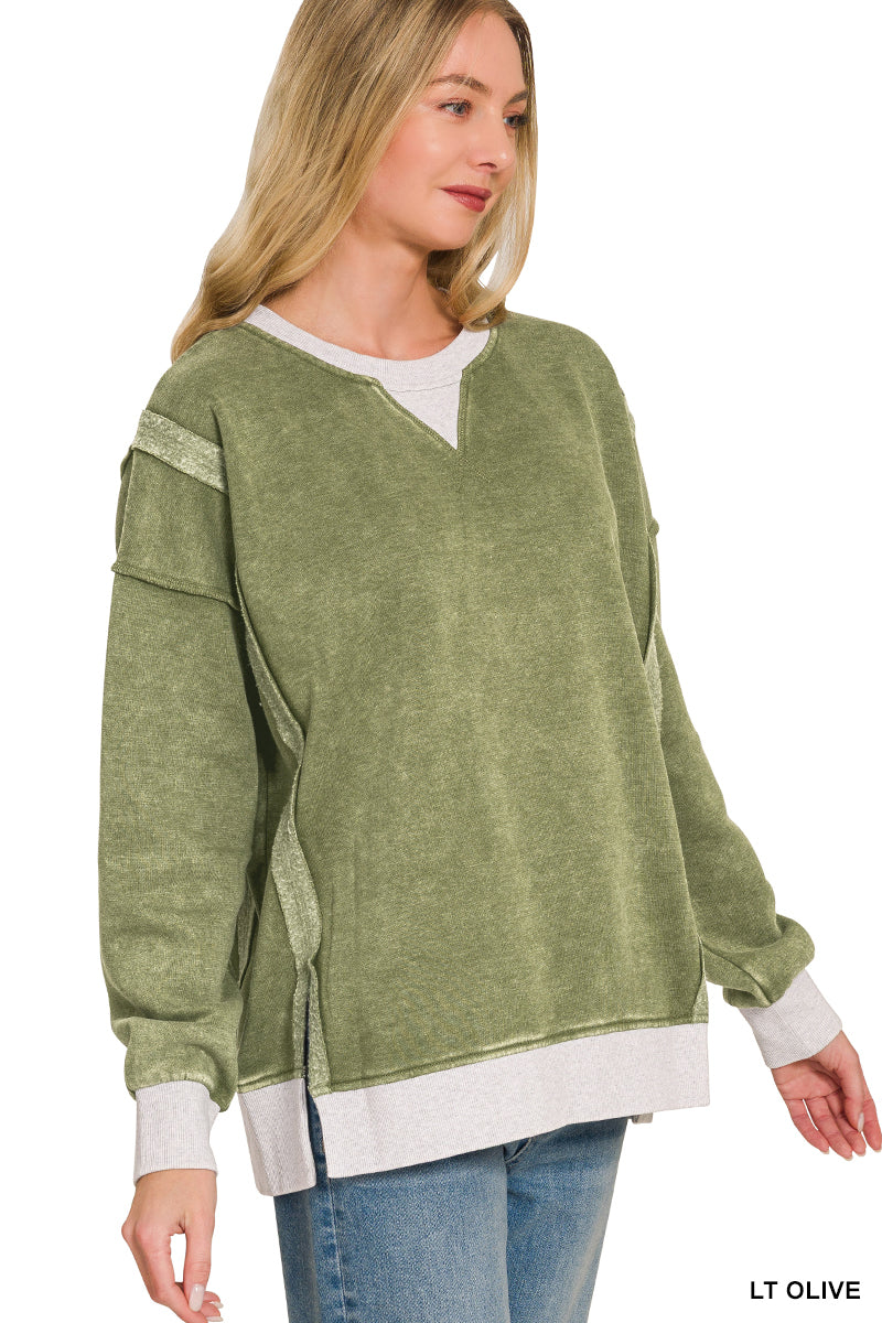Fleece Acid Wash Zenana Pullover