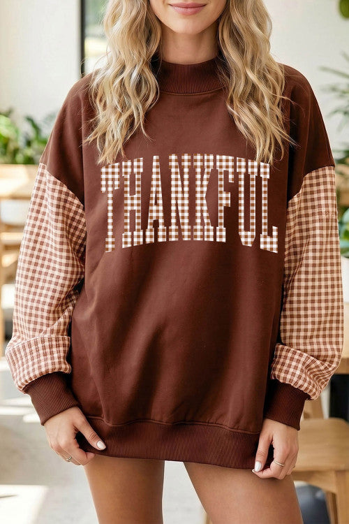 Coffee Plaid Thanksgiving Sweatshirt Full Run RTS