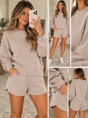 Fleece Long Sleeve Sweater and Short Set Zenana Full Run RTS