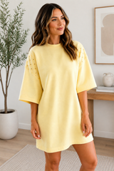 Yellow Eyelet Embroidered Shirt Dress