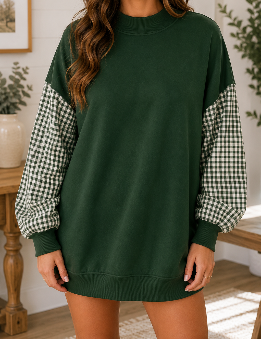 Plaid Sleeve Sweatshirt