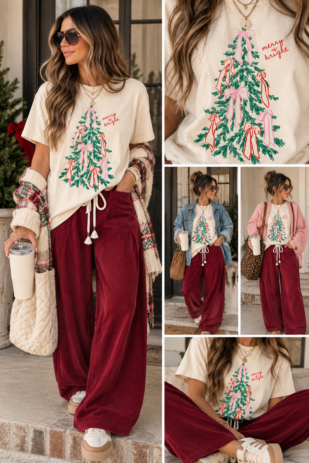 Merry & Bright Preppy Bow Tee.