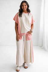 Color Block Patchwork Drawstring Pants Set
