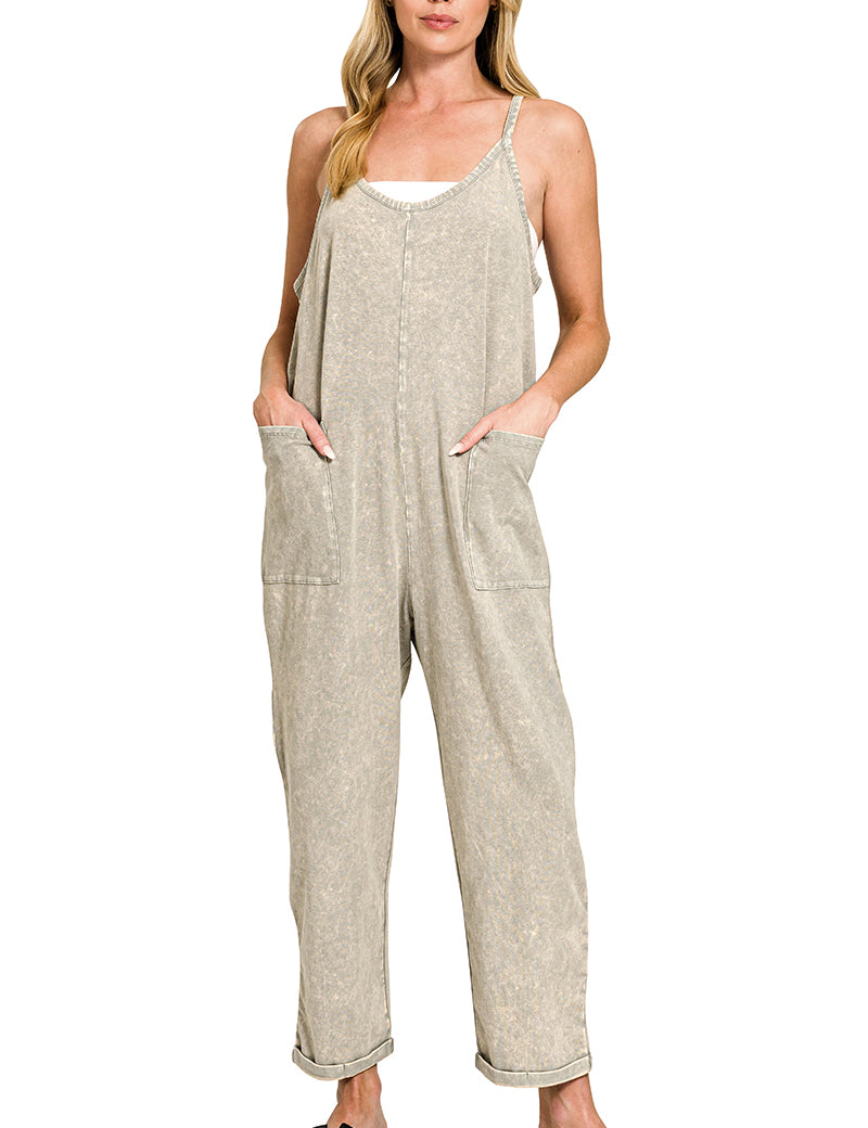 Washed-Spaghetti Strap Overalls Zenana RTS