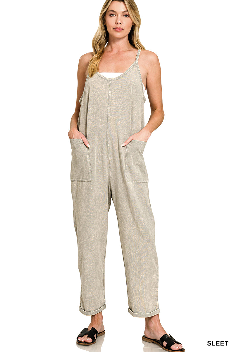 Washed-Spaghetti Strap Overalls Zenana RTS