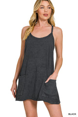 Acid Washed Mini Dress With Built-In Romper Liner Zenana RTS