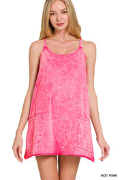 Acid Washed Mini Dress With Built-In Romper Liner Zenana RTS