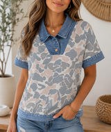 Camo Denim Polo Top