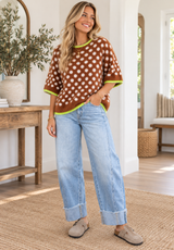 Polka Dot Contrast Trim Sweater