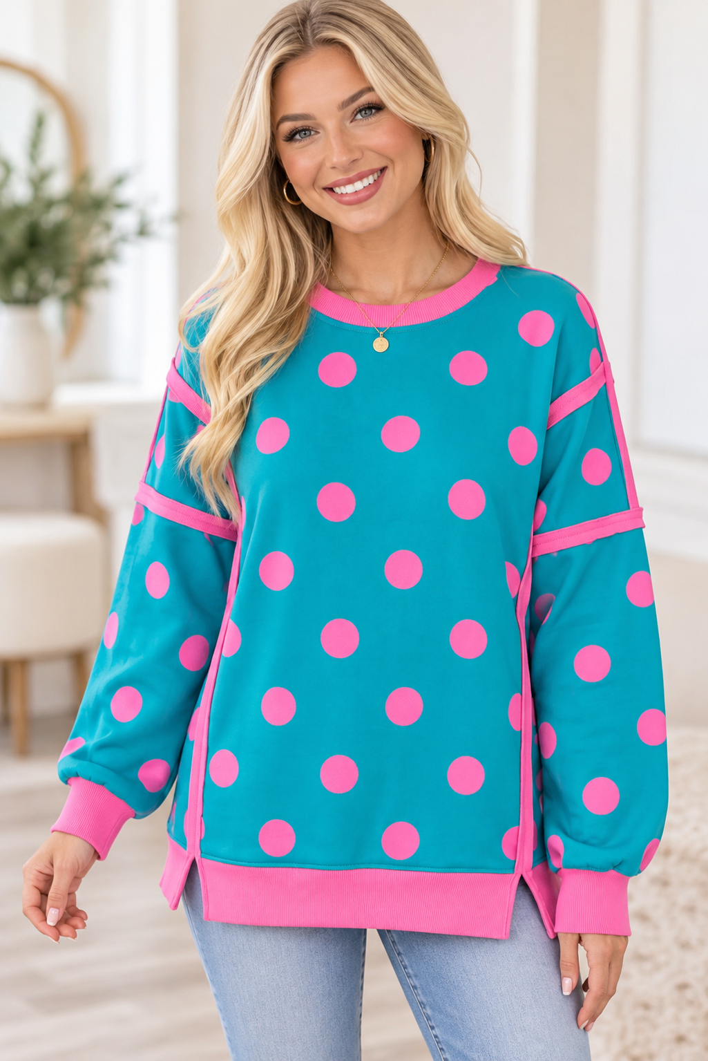 Blue Polka Dot Sweatshirt