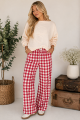 Gingham Plaid Tie Elastic Waist Shift Pants