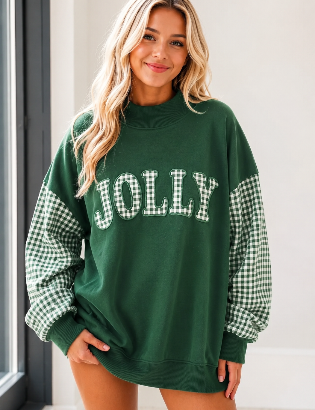 Gingham Plaid Oversized Pullover