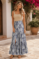 Blue Boho Maxi Skirt
