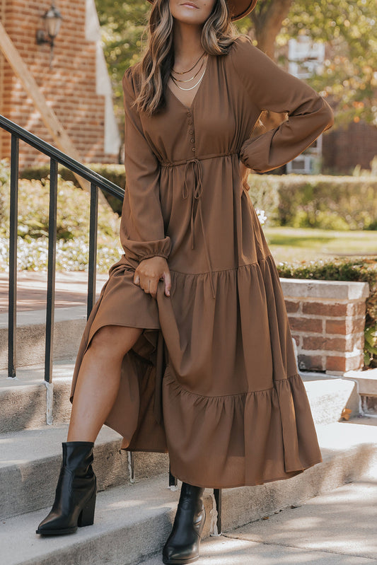 Button Tiered Maxi Dress OOTD