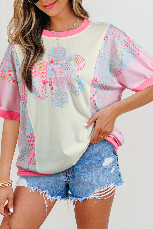 Colorblock Floral Patchwork Top New RTS