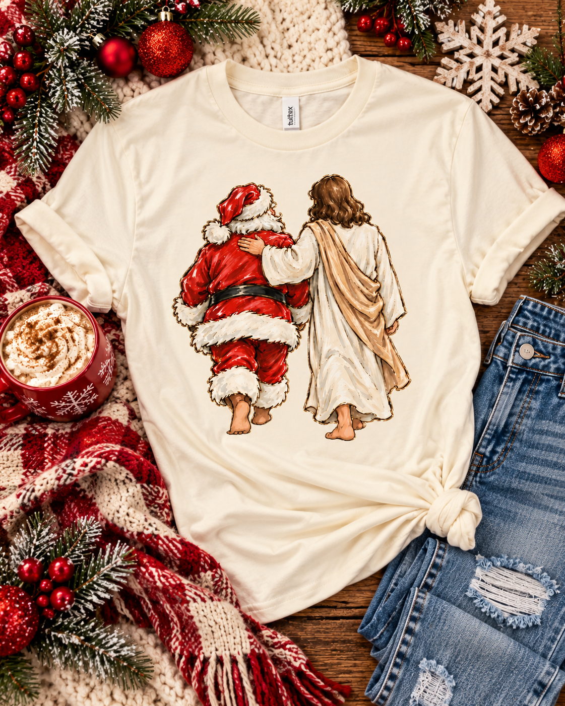 Tultex Jesus And Santa Tee.