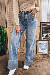Cuffed Straight Loose Jeans