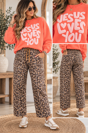 Orange Puff Print JESUS LOVES YOU Sweatshirt