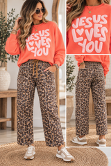 Orange Puff Print JESUS LOVES YOU Sweatshirt