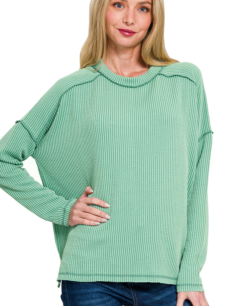 Raised Rib Raw Edge Long Sleeve Zenana Top *Multiple Colors* RTS