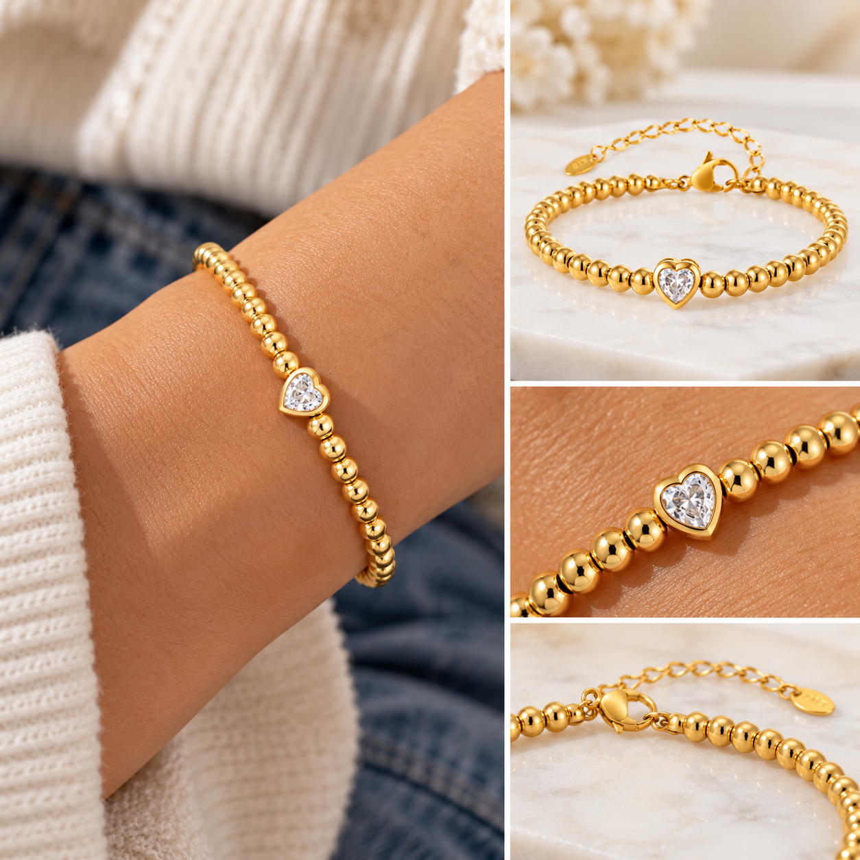 Heart Beaded Chain Bracelet New RTS