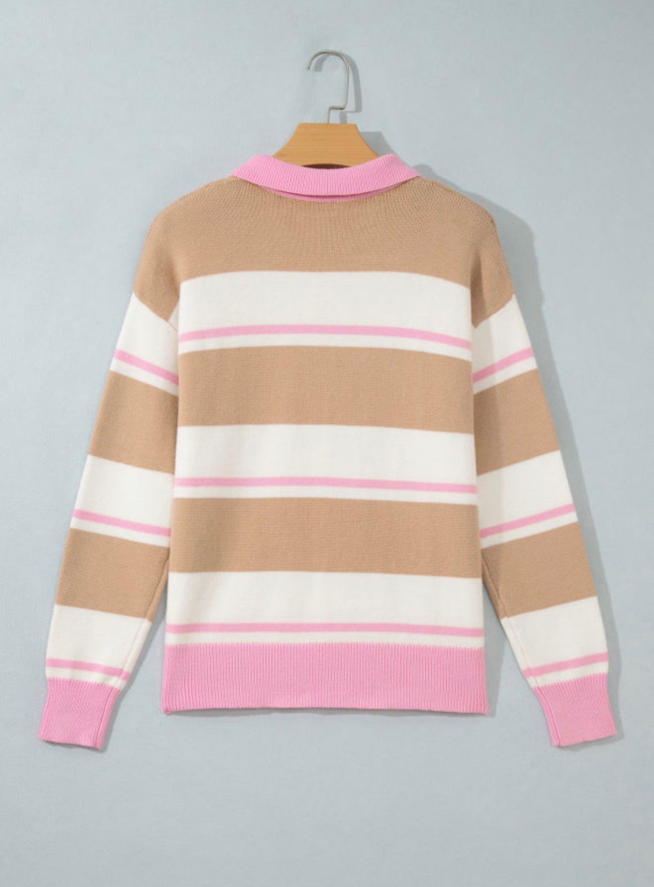 Pink Stripe Placket Sweater Full Run RTS