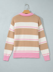 Pink Stripe Placket Sweater Full Run RTS
