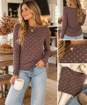 Brown Polka Dot Knit Shirt Full Run RTS