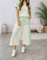 Polka Dot Patchwork Wide Leg Pants Set