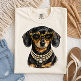 Rhinestone Necklace SH Black Dachshund Tee.