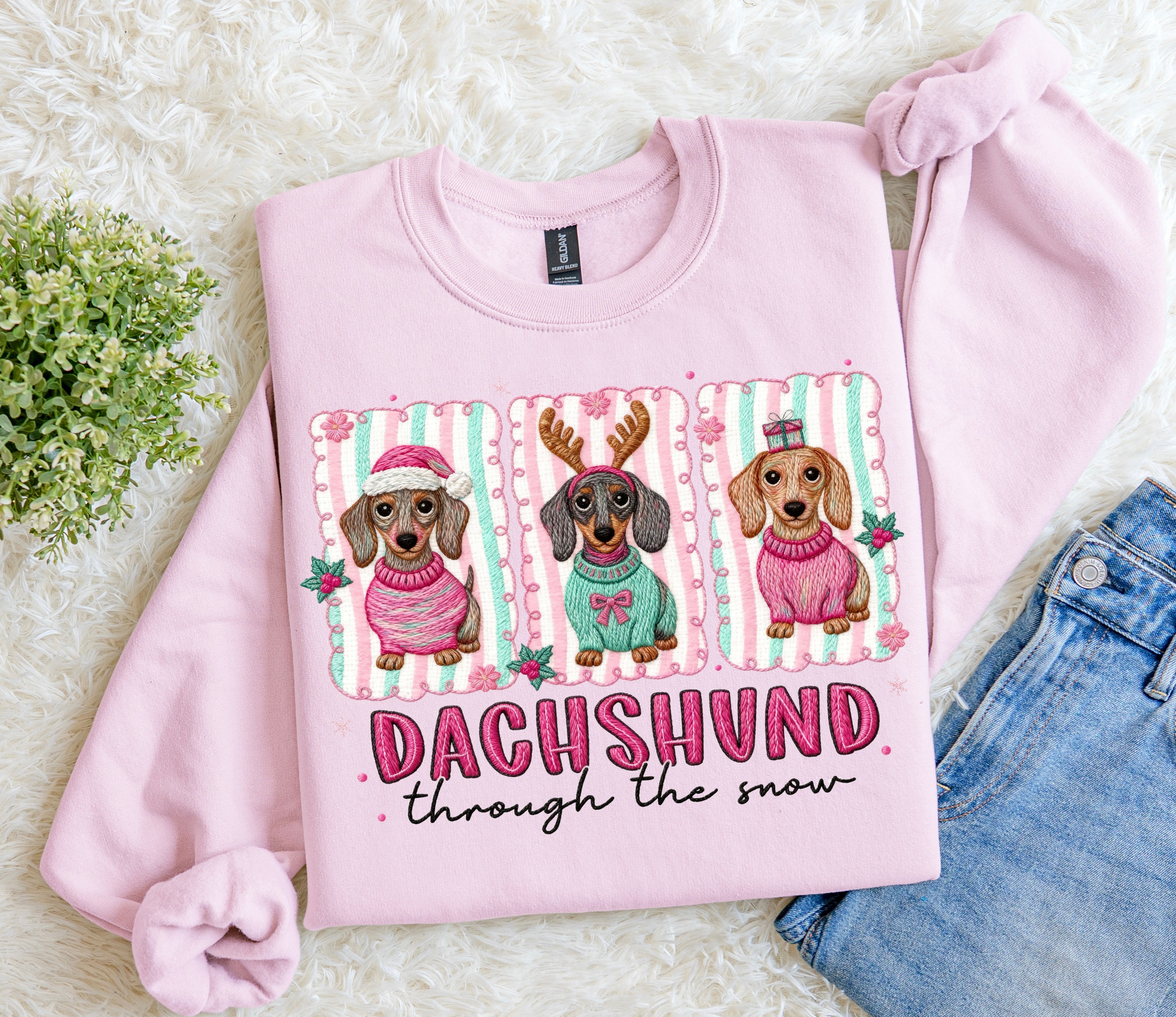 Dachshund Through The Snow Pink Sweatshirt.