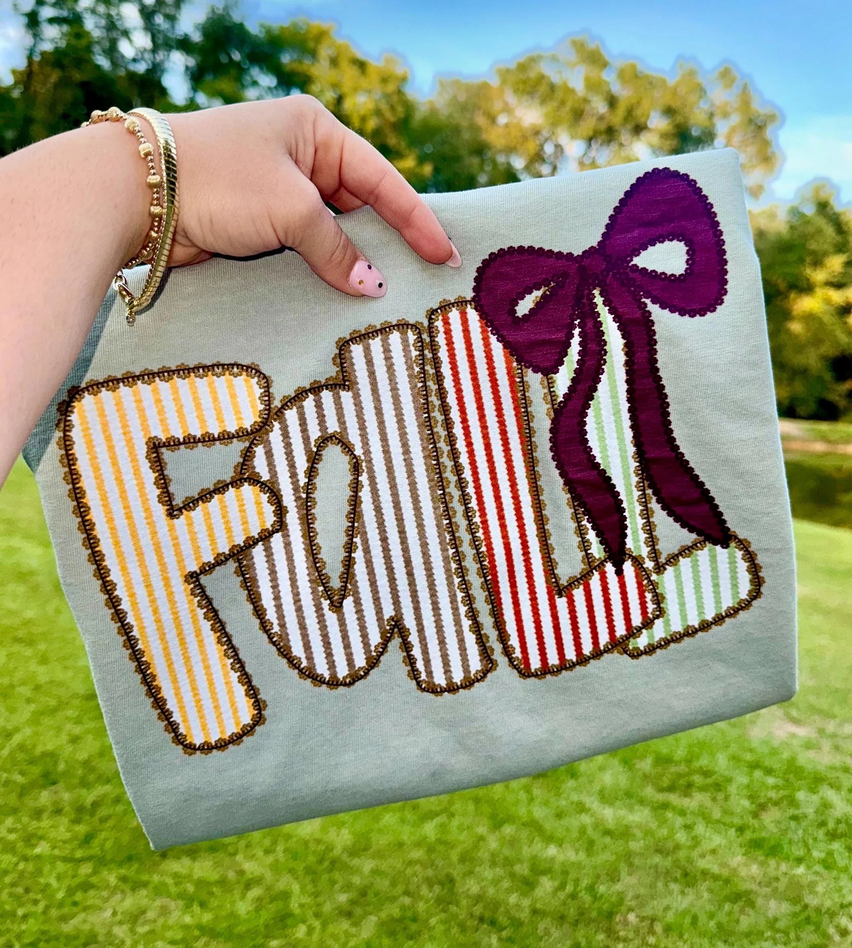 Fall Striped Letter Bow Tee.