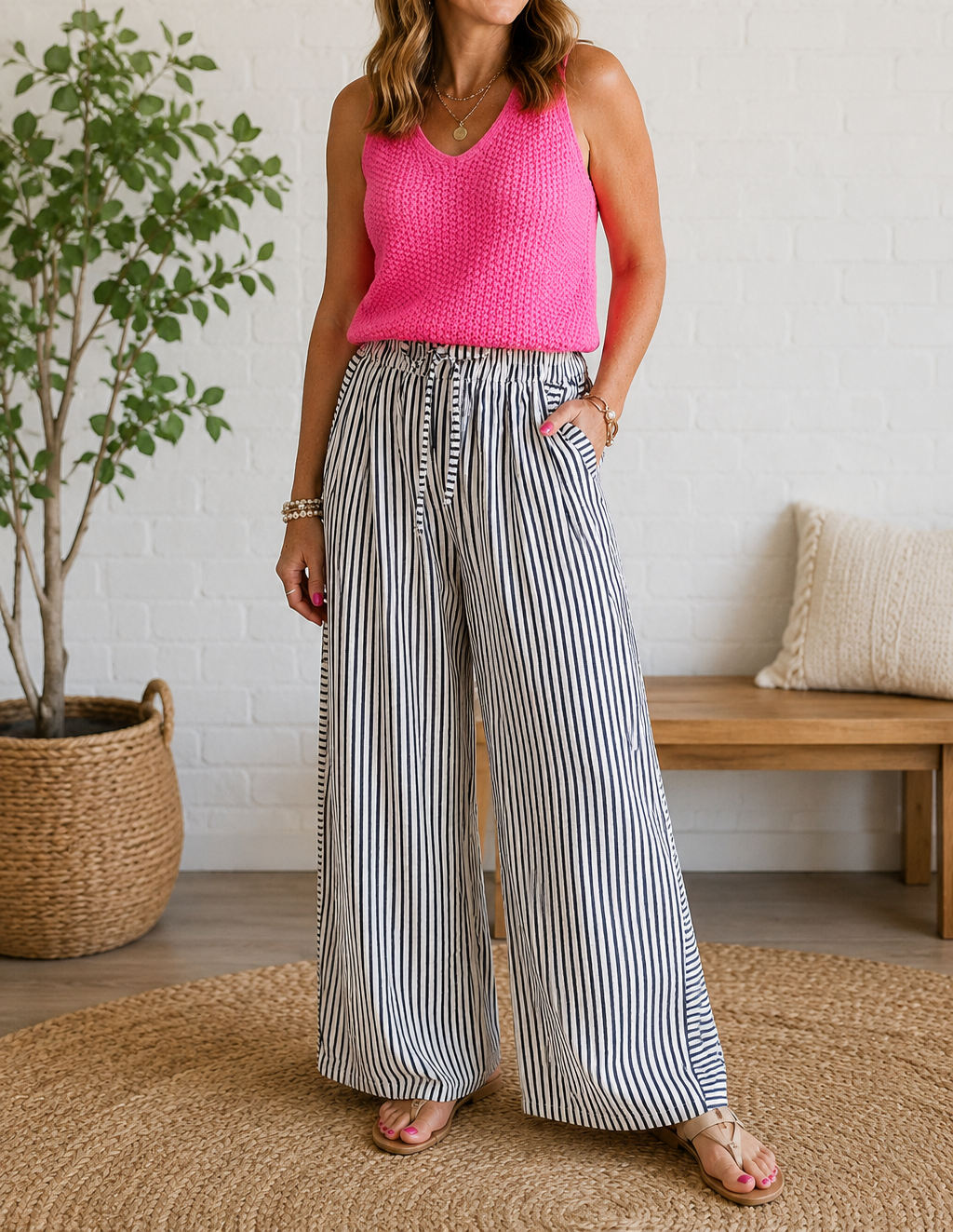 Black Stripe Casual Pants Full Run RTS