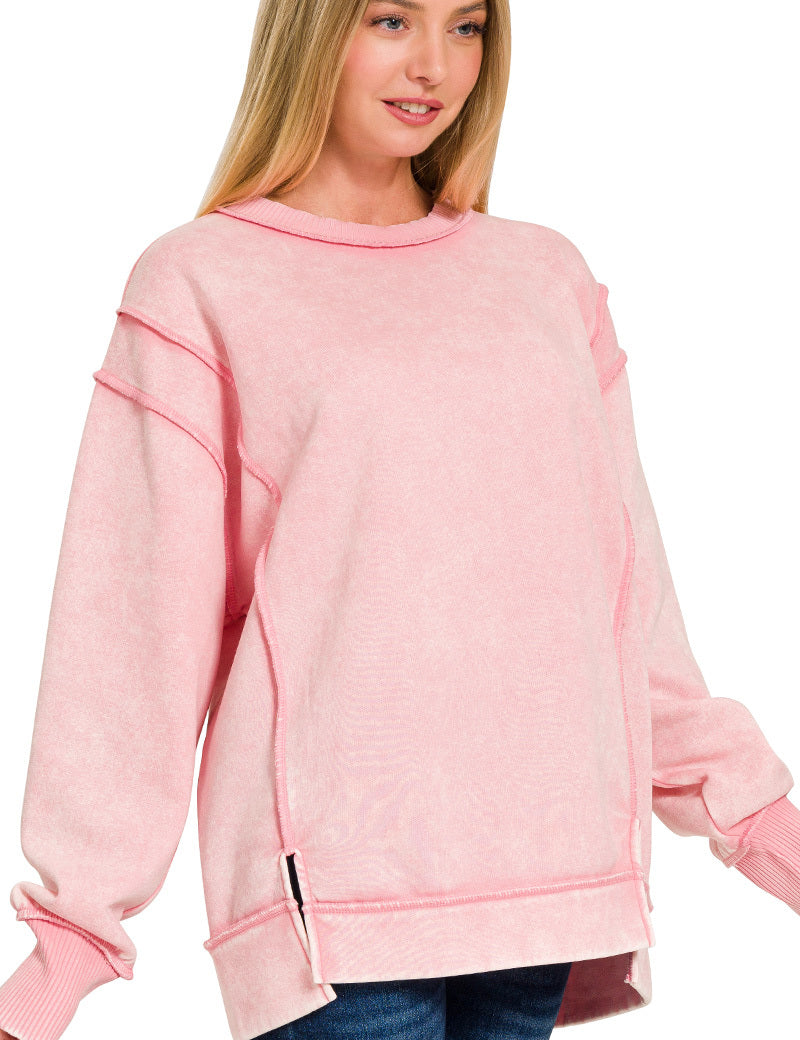 Acid Wash Exposed Seam Fleece Zenana Sweatshirt *Multiple Colors* RTS
