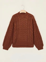 Coffee Cable Knit High Neck Sweater