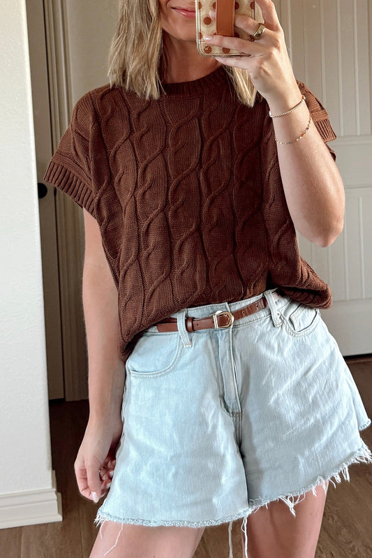 Dark Brown Cable Sweater OOTD