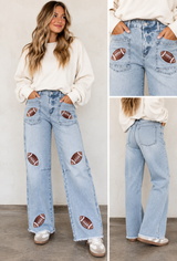 Football Sequin Patch Jeans RTS