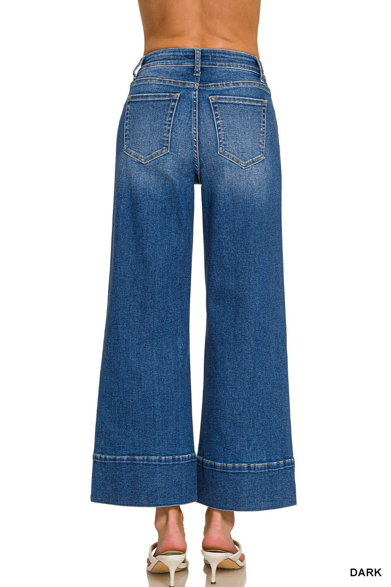 Cropped Wide Leg Pintuck Zenana Jeans