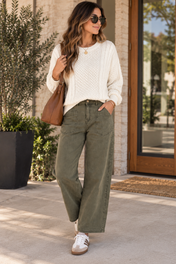 Green Ankle Length Barrel Jeans