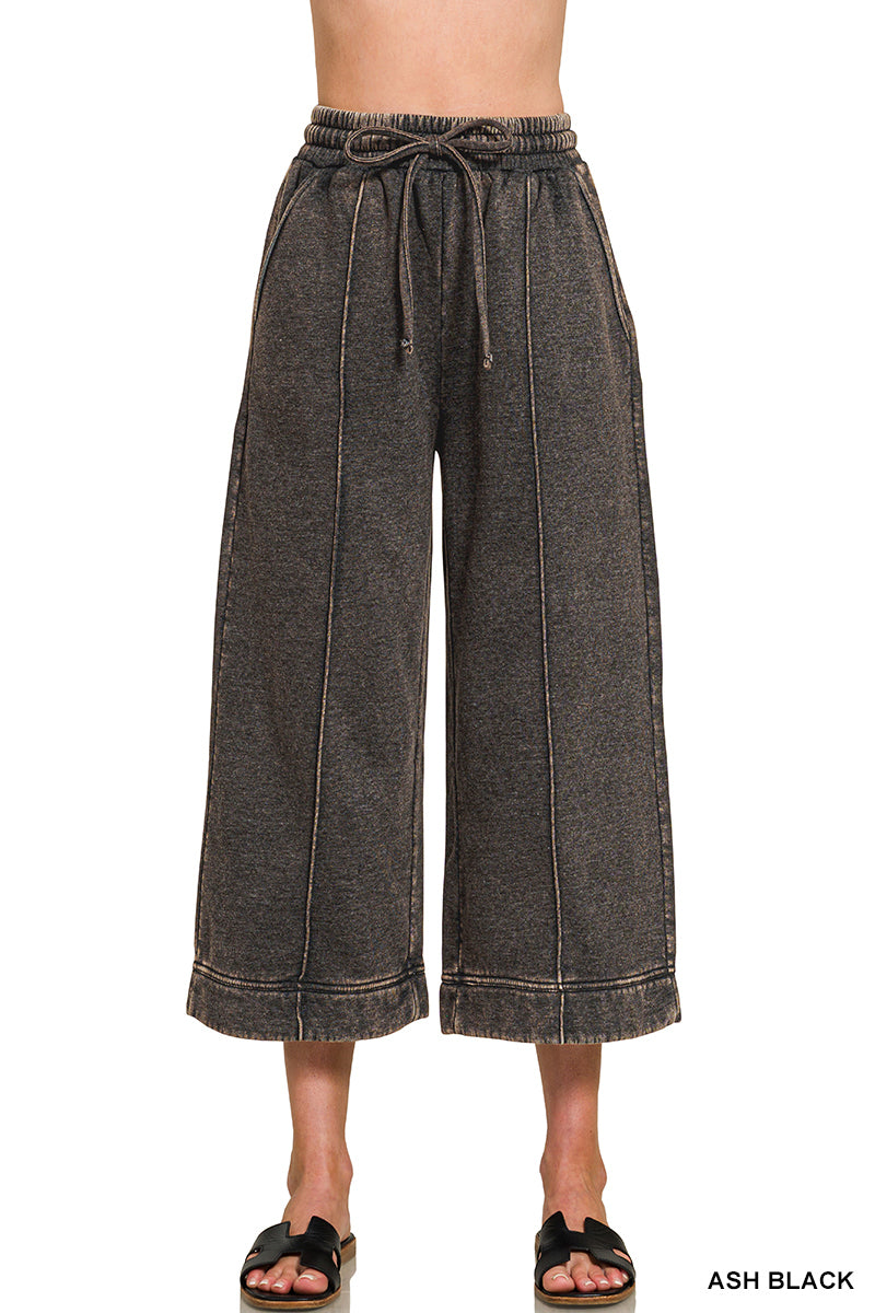 Acid Wash Fleece Cropped Pants