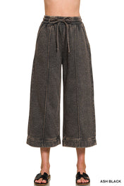 Acid Wash Fleece Cropped Pants Full Run RTS