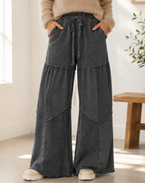 Black Mineral Wash Tiered Pants Full Run RTS