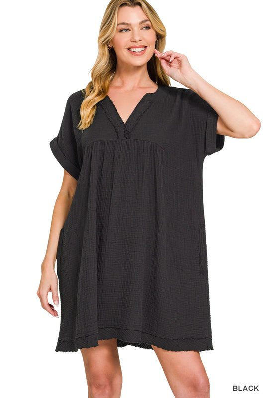 Zenana Double Gauze Raw Edge Dress RTS