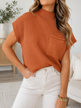 Ribbed Knit Pocket Sweater Full Run RTS